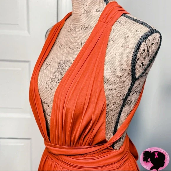 🧳 Free People Halter Criss-Cross Straps Orange-ish Formal Dress - Picture 4 of 8